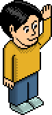 A Habbo avatar waving hello